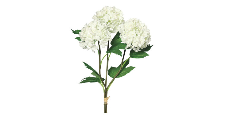 Schneeballbund 25 cm aus Kunststoff mit grünen Stiel und Blättern mit weißen Blüten.