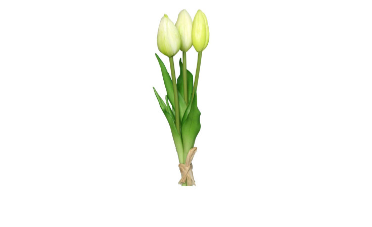 Tulpenbund 24 cm aus Kunststoff mit weiß / grünen Blüten und grünen Stiel und Blätter.