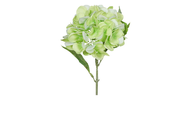 Hortensie 31 cm aus Kunststoff mit grünen Blüten, Stiel und Blätter.