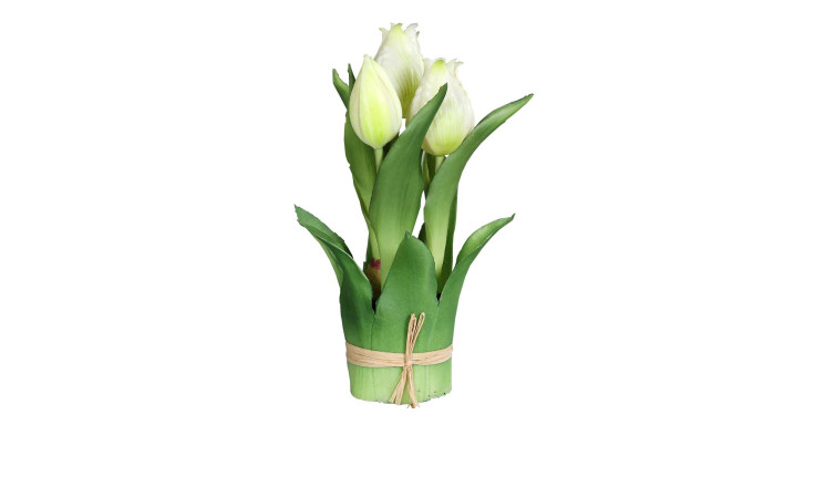 Tulpenarrangement  20 cm aus Kunststoff und Polyurethan mit weiß / grünen Blüten und grünen Stiel und Blätter.