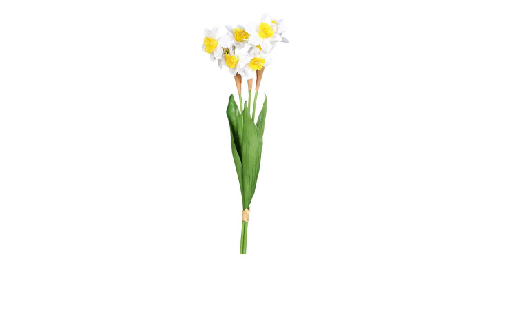 Narzissen 46 cm aus Kunststoff mit weiß / gelben Blüten und grünen Stiel und Blätter.