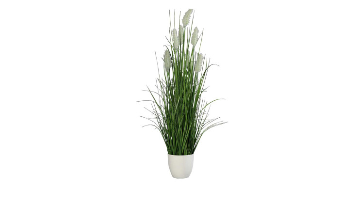 Gras 80 cm aus Kunststoff in grün mit weißen Applikationen und Untertopf.