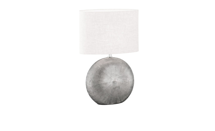 Tischleuchte Tobse 53 cm silberfarben mit hellem Stoffschirm.