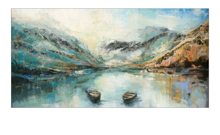 Handpainting Bergseeidylle 90 x 180 cm