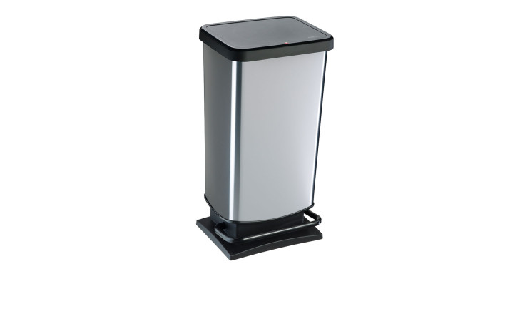 Treteimer Paso 40 l aus Kunststoff in silber und schwarz.
