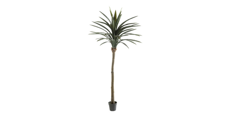 Kunstpalme 228 cm  mit grünen Blättern und braunen Steil aus Kunststoff. 
