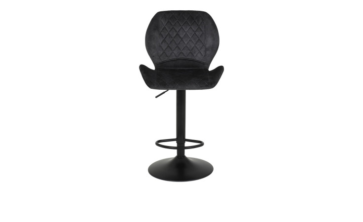 Barhocker Laatzen aus Microfsaer Samtvelour Vintageoptik in anthrazit mit einem schwarzen Metallgestell. Frontalansicht