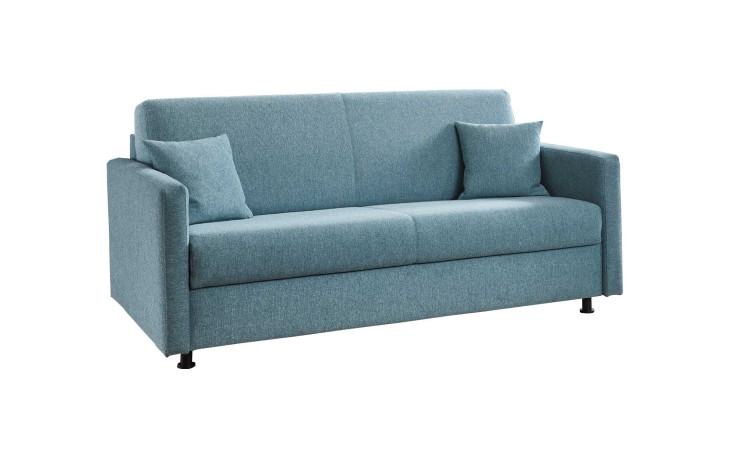 Komfort - Schlafsofa Pasco in der Farbe blau mit zwei Zierkissen