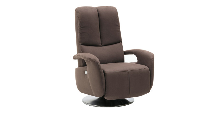 Komfort-Relaxsessel plano|FORM Swing Chair im Bezugsstoff Platin und einem Drehteller in Edelstahl. Schräge Seitenansicht.