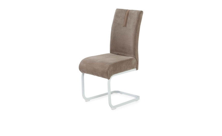Schwingstuhl Kolding mit braunem Cord-Bezug und weißem Gestell.