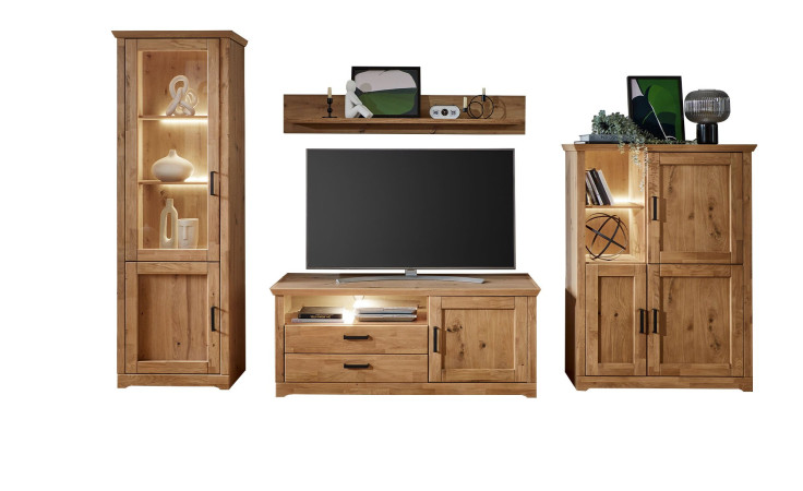 Komfort-Wohnwand Bristol in Asteiche Bianco aus Massivholz, Furnier und Holzwerkstoff 