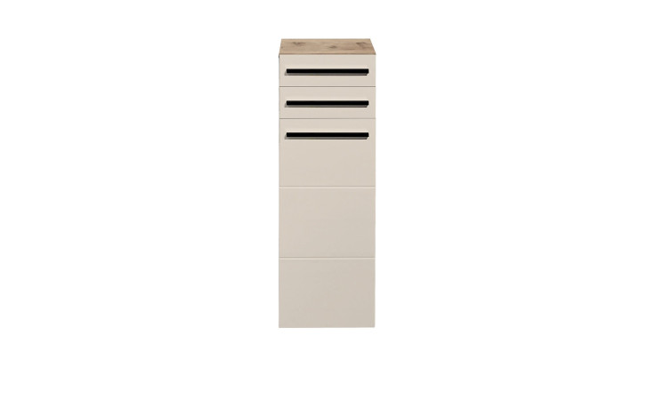 Seitenschrank Sylt in der Farbausführung Sand tiefzieh / Viking oak, Frontansicht