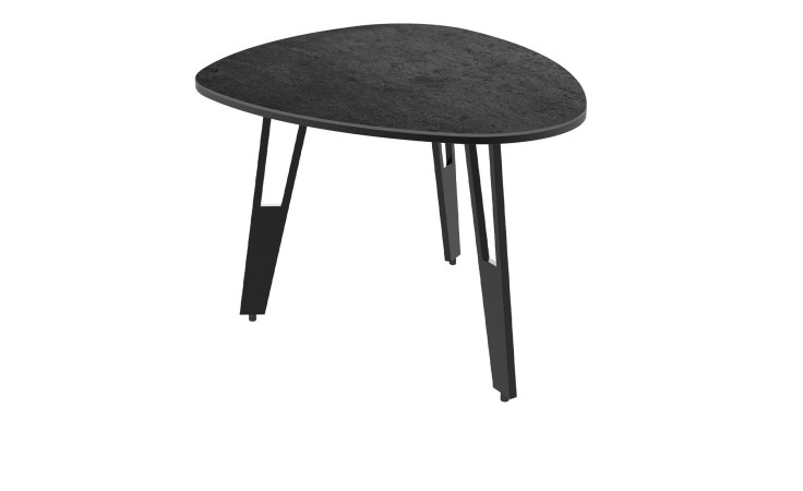 Beistelltisch MONDO Varium mit einer Glas-Keramik Tischplatte in Titan und einem schwarzem Stahlgetsell.