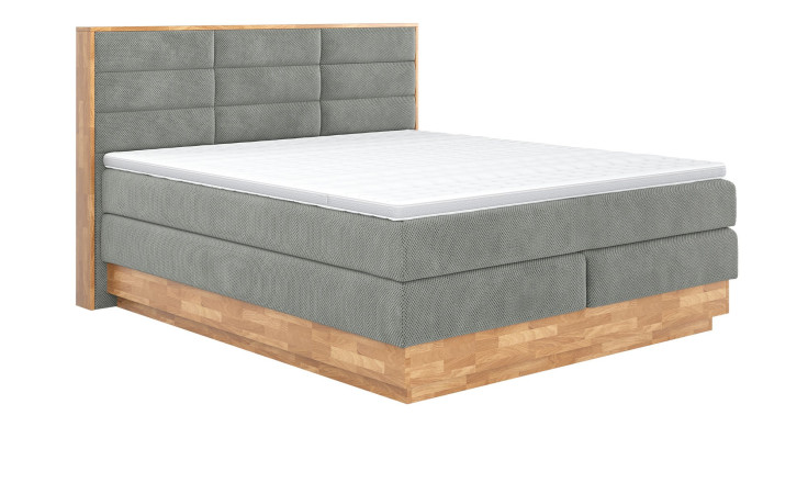 Boxspringbett VALMONDO Incana in einem Stoffbezug in Desert und einem Sichtholzrahmen in Eiche