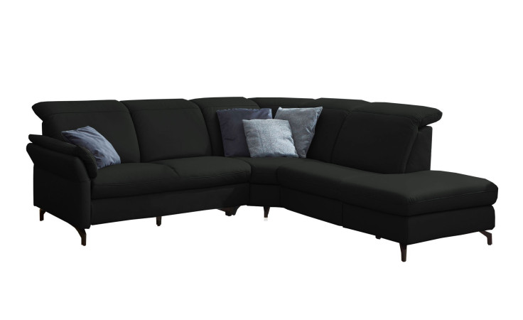 Komfort-Ecksofa vito Sardena, in der Farbausführung Schwarz, mit Kissen