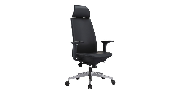 Bürosessel Ergo Lux in Leder schwarz mit extra hohem Rücken