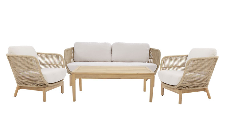 Lounge-Set Taipeh mit beigem Rope und Gestell aus naturfarbigem Akazienholz
