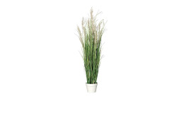 Gras 121 cm aus Kunststoff in grün mit weißen Applikationen und Untertopf.