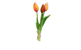 Tulpenbund 24 cm aus Kunststoff mit orange / roten Blüten und grünen Stiel und Blätter.