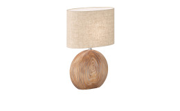 Tischleuchte Tobse 53 cm holzfarben mit hellem Lampenschirm.