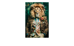 Glasbild  Misteranimal 100 x 150 cm, Löwe in einem Anzug