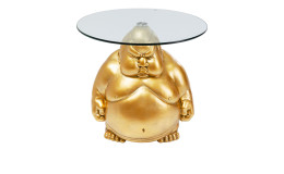 Beistelltisch Monk Gold in einer goldenen Ausführung mit einer runden Glasplatte