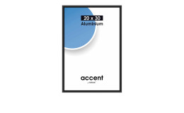 Aluminium-Bilderrahmen Accent 20 x 30 cm mit einem schwarz matten Rahmen und transparenten Glas.