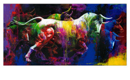 Handpainting Colourful Bull 90 x 180 cm mit Bullen
