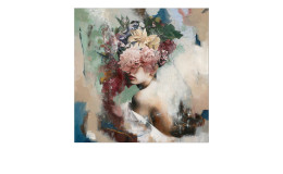 Handpainting Original Flower Face 100 x 100 cm, Frau mit Blumen