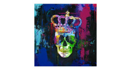 Handpainting Colourful Skull 100 x 100 cm, Totenkopf mit Krone