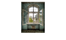 Glasbild Lost Space 60 x 80 cm, Raum von innen mit einem offenen Fenster
