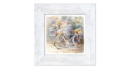 Rahmenbild A short Visit 44 x 44 cm. Rahmenbild mit dem Thema - Blumenfahrrad.