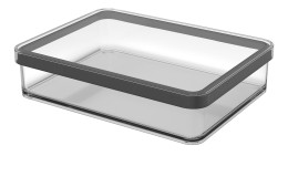 Premium Dose Loft 1 l aus transparentem Kunststoff mit schwarzen Absetzung.