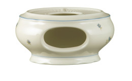 Stövchen Marieluise 15,3 cm aus Porzellan in beige mit floralem Motiv. Ansicht von vorn.