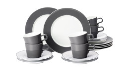 Kaffee-Service No Limits aus Porzellan in weiß und anthrazit bestehend aus 18 Teilen.