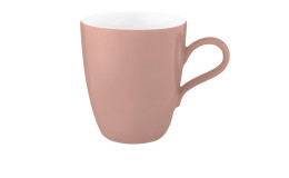 Becher Fashion Life 400 ml aus Porzellan in weiß und rosa.