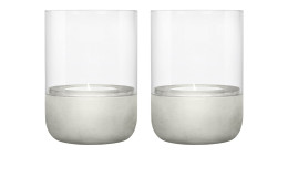 Windlicht 2er-Set Calma 9,5 cm aus transparenten Glas und einem Unterteil aus Beton in grau / weiß.