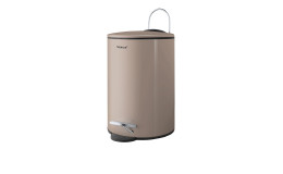 Treteimer Tubo 3 l aus Stahl und Kunststoff in taupe mit schwarzen Akzenten und einem Tritt und Henkel in silber.