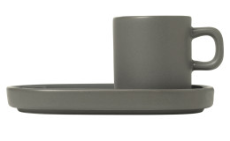 Espressotasse Pilar 50 ml und Untertasse aus Keramik in grau.