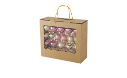 Weihnachtskugel 42er-Set aus Glas in Gold und Rosa in einer Box.