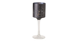 Windlicht aus Glas in schwarz und einem transparentem Stiel.