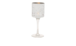 Windlicht 25 cm aus Glas in weiß mit transparentem Stiel.