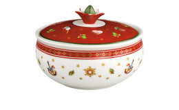 Zuckerdose Toy's Delight in weiß und rot mit weihnachtlichen Motiven.