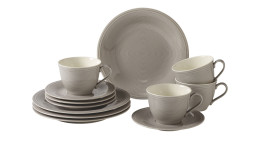 Kaffee-Set Loop 12-tlg. in grau, bestehend aus 4 Teller, 4 Tassen und 4 Untertassen