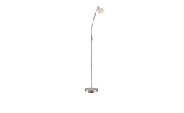 Stehleuchte Elliott aus Nickel in silber mit einem Klasrglas mit weißer Absetzung.