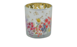 Windlicht 8 cm mit bunten Blumen