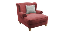 Loveseat-Sessel Bordeaux in der Farbe korallerot mit einem silberfarbigem Kissen