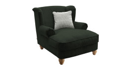 Loveseat Bordeaux in der Farbe moosgrün mit einem silberfarbigem Kissen