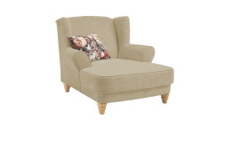 Loveseat in Sand inklusive Zierkissen mit floralem Muster, seitliche Ansicht
