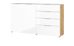 Sideboard Owingen in weiß und Navarra Eiche-Nb, mit Glasauflagen, 2 Türen und 4 Schubladen